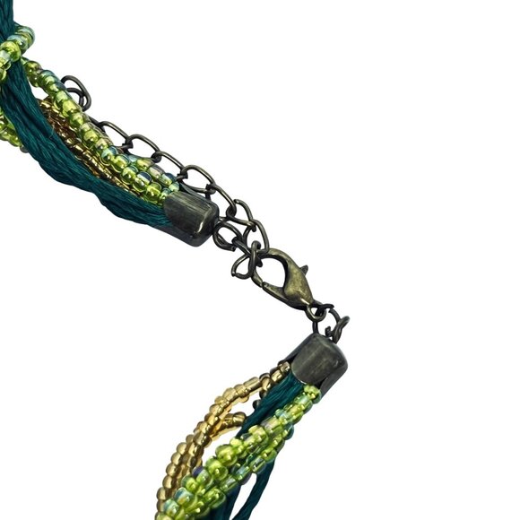 Multi Strand Green Seed Bead Necklace With Peacock Pendant (5889-1-2) - Picture 6 of 6